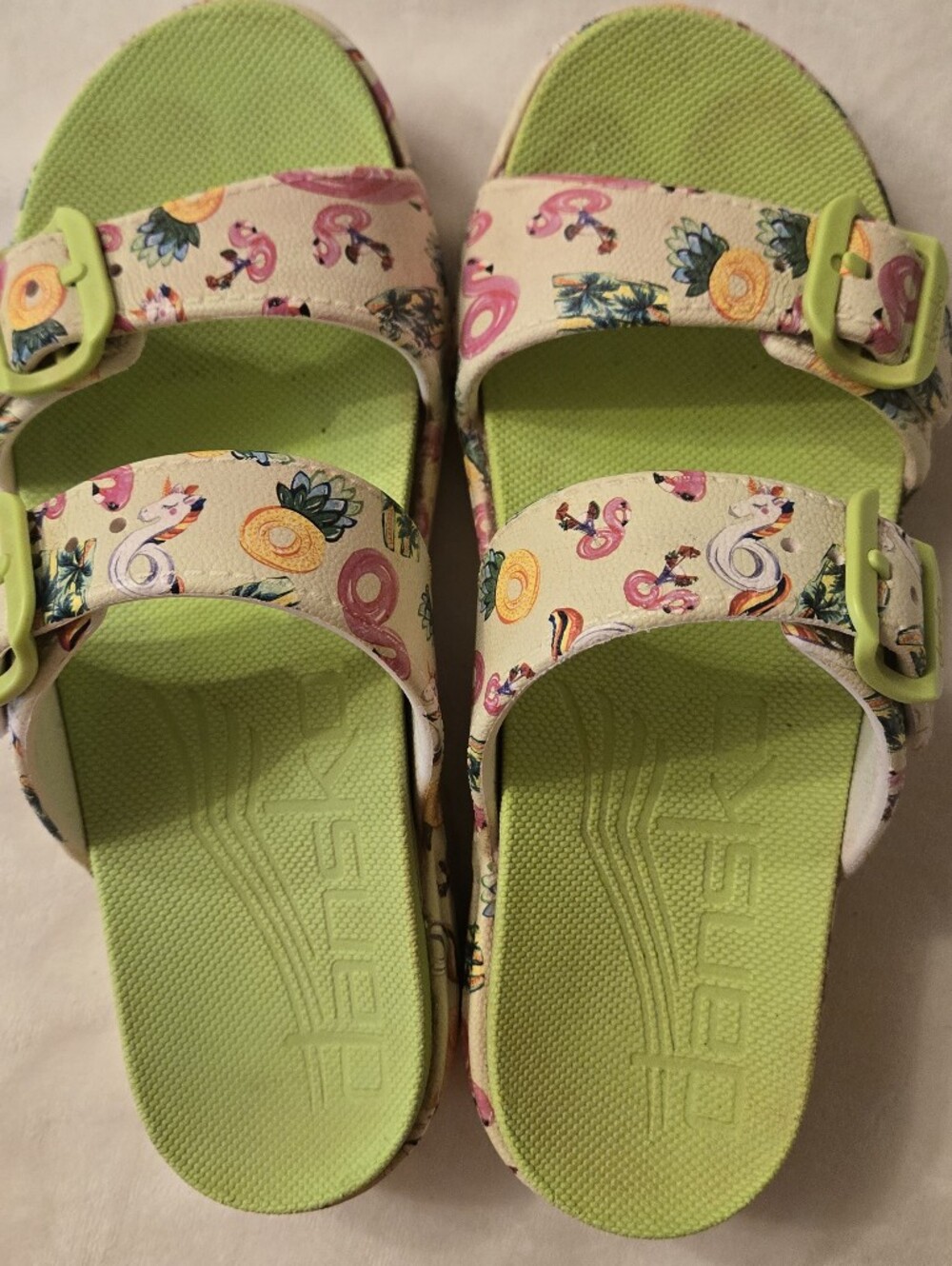 Dansko Kandi White/Lime Green Flamingo Sandals